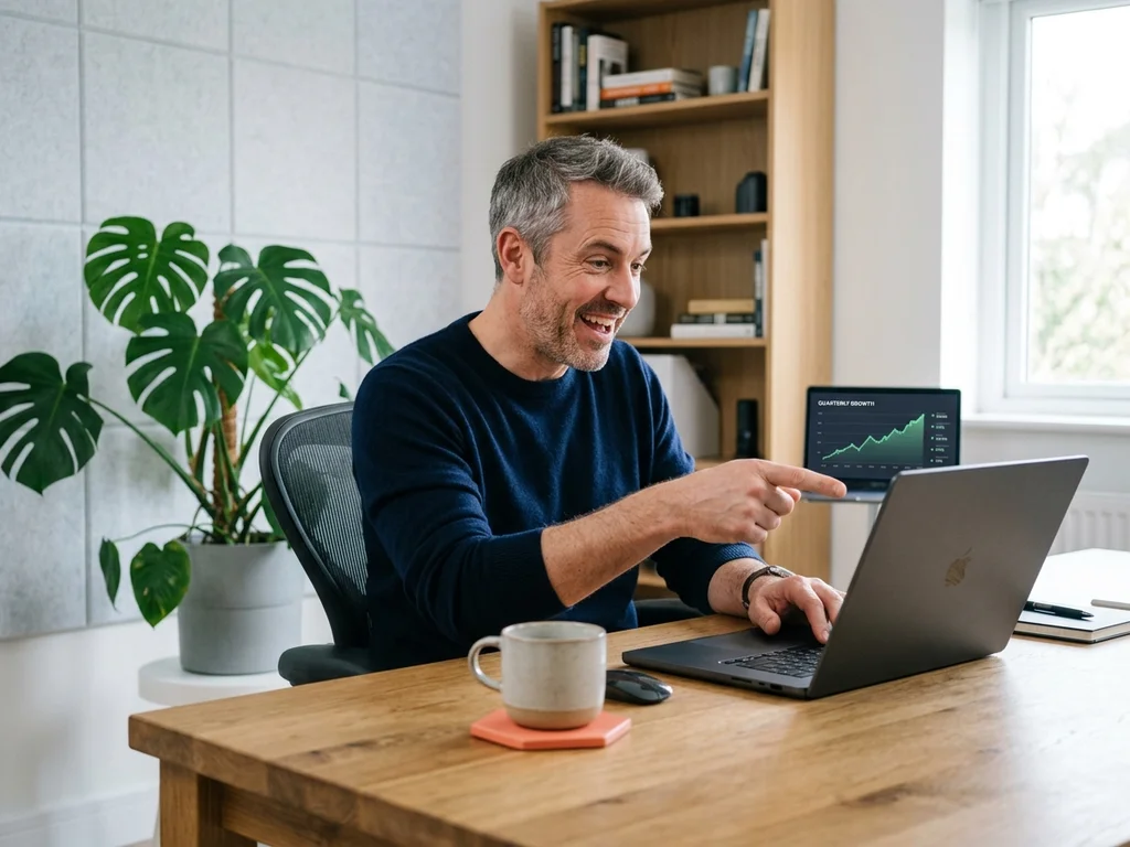 Entrepreneur tourangeau montrant la forte croissance de son site WordPress sur un tableau de bord.
