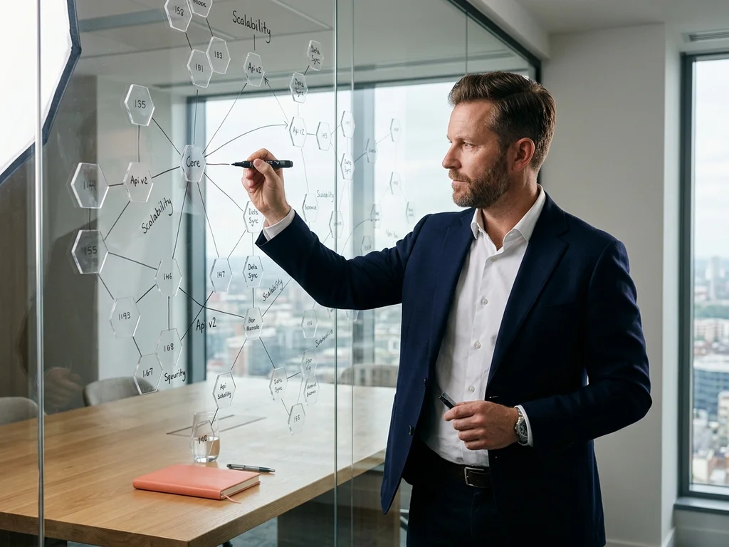 Expert traçant un réseau de connexions illustrant une stratégie de netlinking performante.