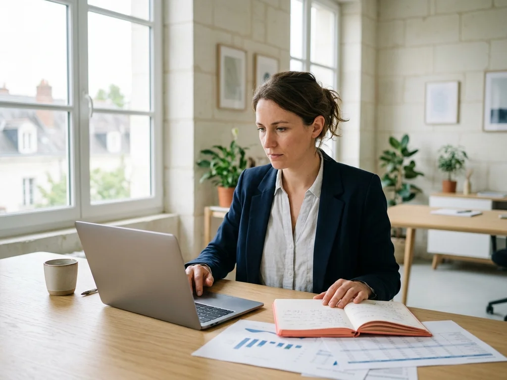 Rédactrice SEO travaillant sur une stratégie de contenu digitale à Tours pour optimiser le référencement.